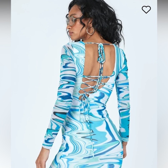 Princess Polly Dresses & Skirts - NWT PRINCESS POLLY- OPEN BACK DETAIL LONG SLEEVE MINI DRESS BLUE